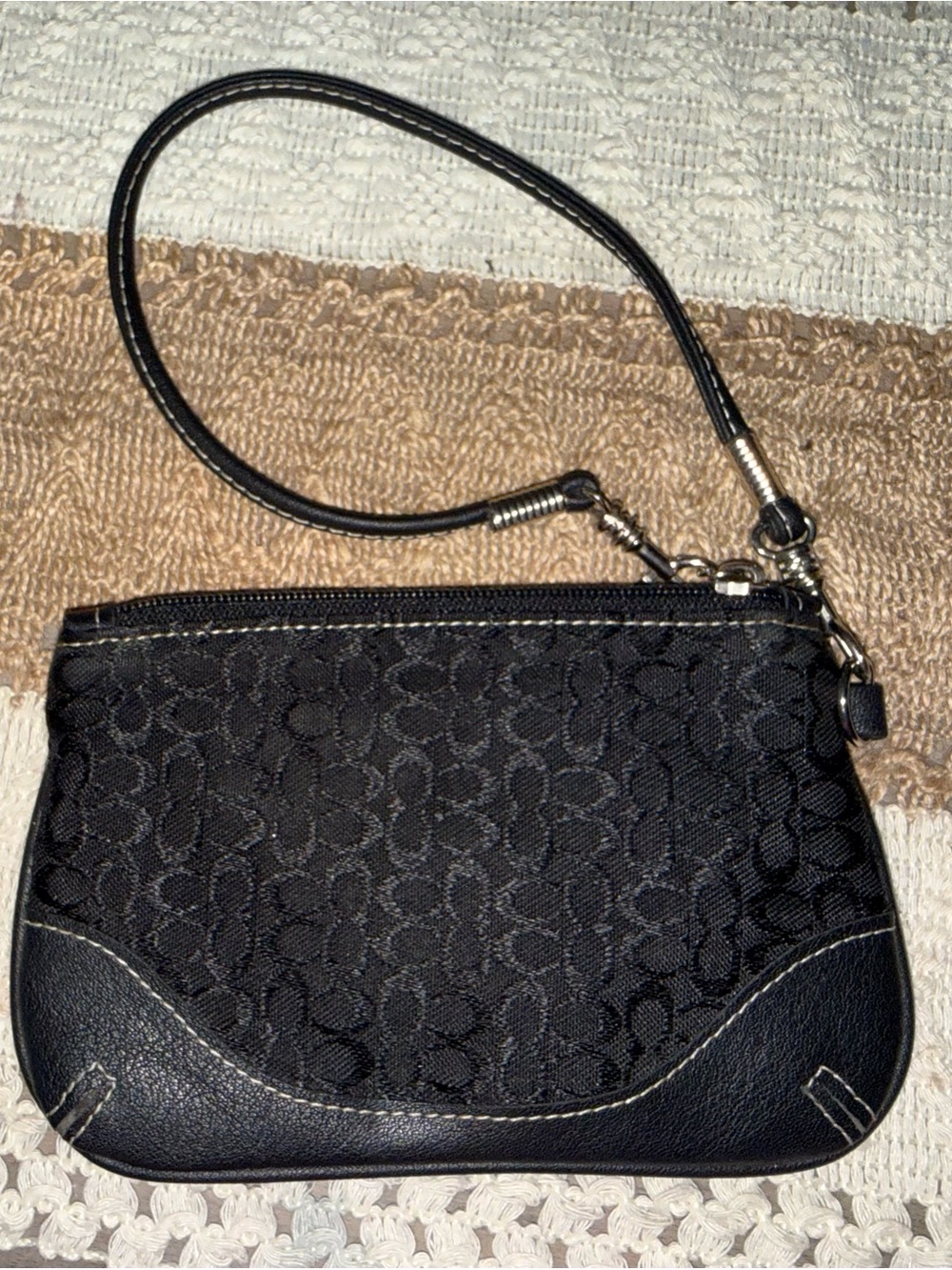 Coach Black Signature Jacquard Wristlet Clutch